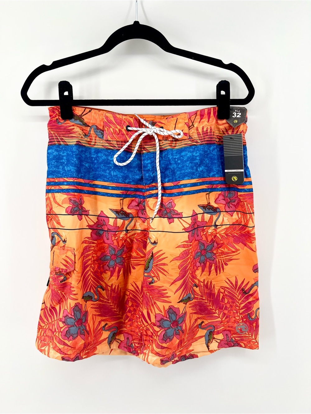 Ocean Current Board Shorts Size 32 Swim Trunks Orange And Blue Tropical NWT